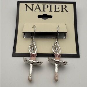 NWT Napier Silver and Pink Ballerina Dancer Pierced Earrings